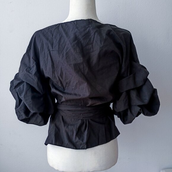 Step in Style Black Wrap Top with Puff Sleeves – Size Small - Picture 4 of 5